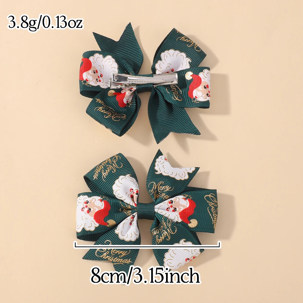 2 Buah/Set Jepit Rambut Natal Bayi Perempuan dengan Klip Perayaan 3.22 ''Jepit Rambut Kincir Pita Santa Aksesori Rambut Liburan Anak-anak