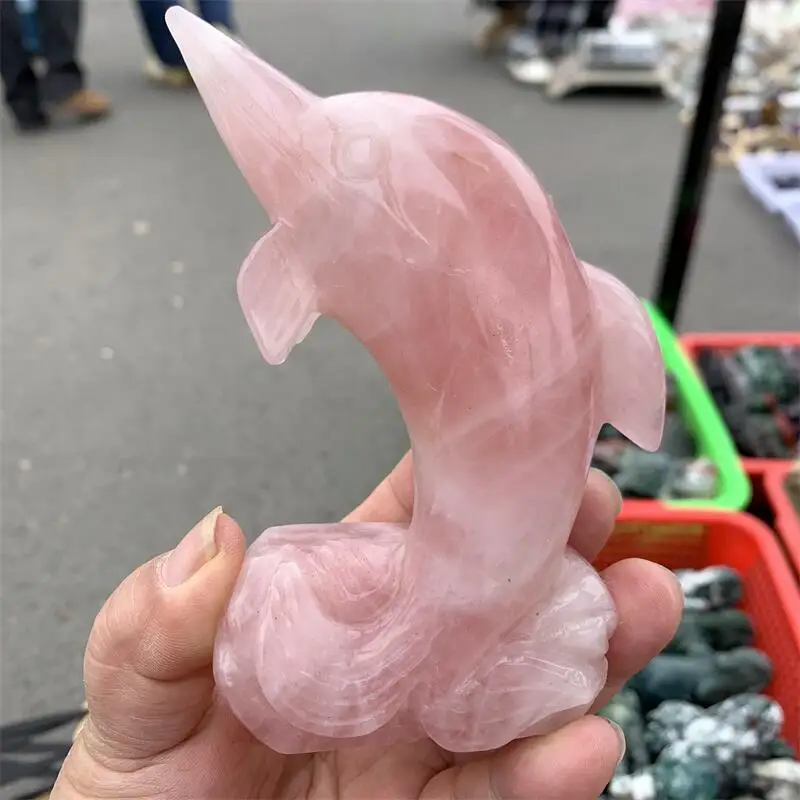 

Natural Rose Quartz Dolphin Carving Animal Room Decor Home Decoration Accessories Holiday Gift 1pcs