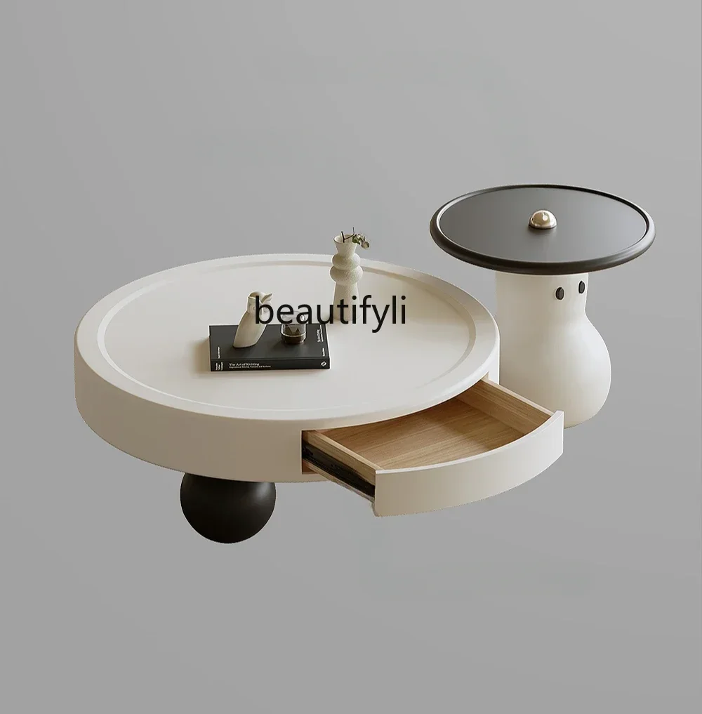 

Cream wind round coffee table combination creative paint Italian minimalist living room household small apartment storage