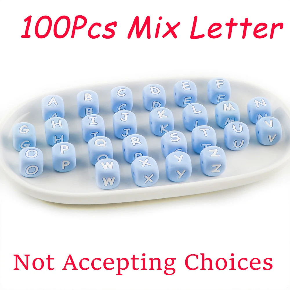 Sunrony 10~100Pcs Silicone Letter Beads 12MM Blue Square Alphabet Spacer Bead DIY Name Bracelet For Jewelry Making image 3