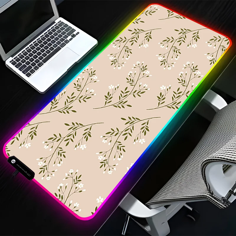 

RGB LED Mouse Pad Rubber Mousepad Computer Gaming Accessories Keyboard Pad Office Non Slip Desk Vintage Flower Pattern Mouse Mat