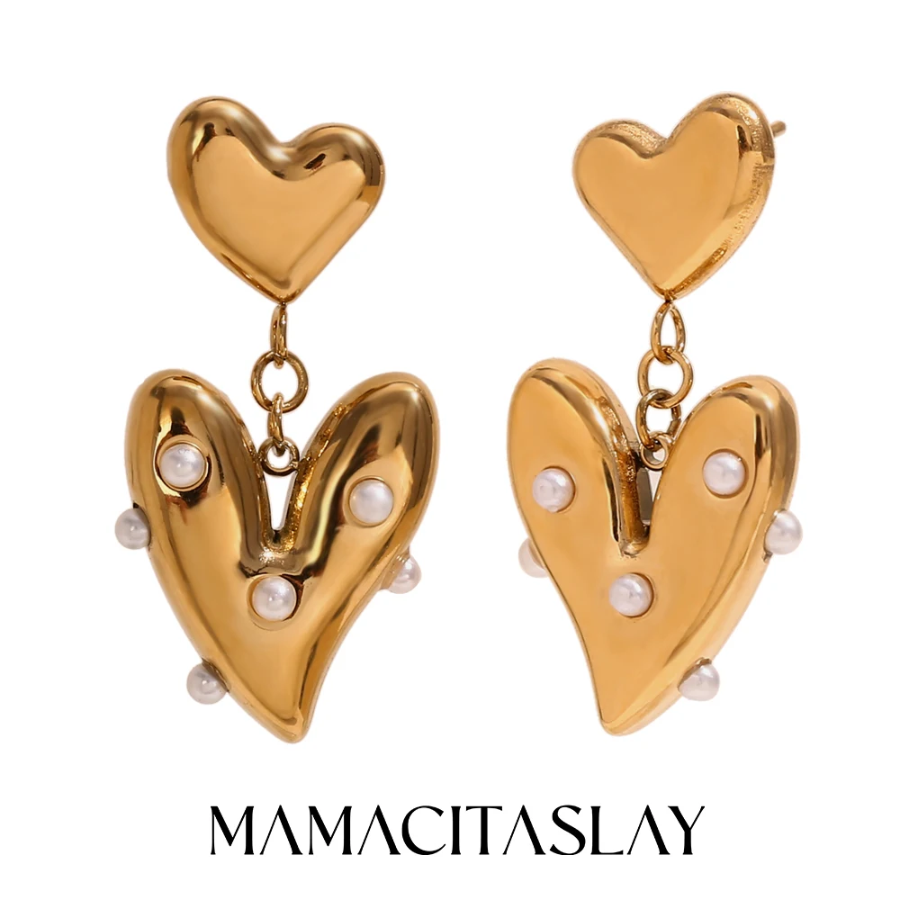 MamacitaSlay Elegant Imitation Pearl Heart Drop earrings for women stainless steel women's jewelry aliexpress online shop