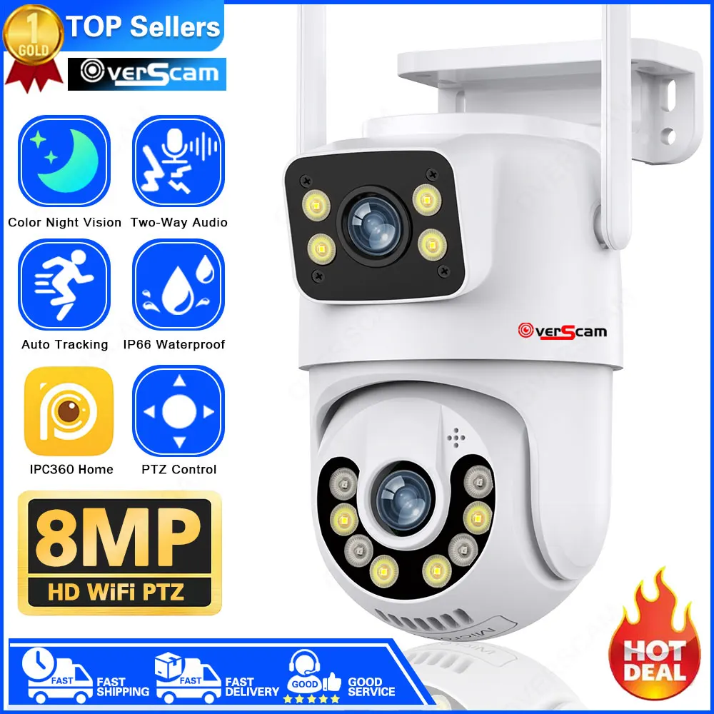 

8MP 4K WIFI IP Camera Dual Lens PTZ Surveillance Camera Outdoor Waterproof Security Portection IR Color Night Vision Smart Home