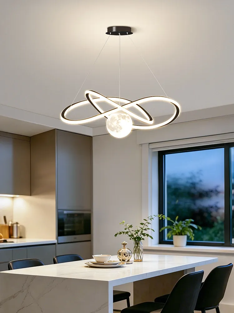 LED Double-Sided Ring Pendant Light with Spheres  Dimmable Modern Circle Chandelier for Home, Office, Restaurant Decoration