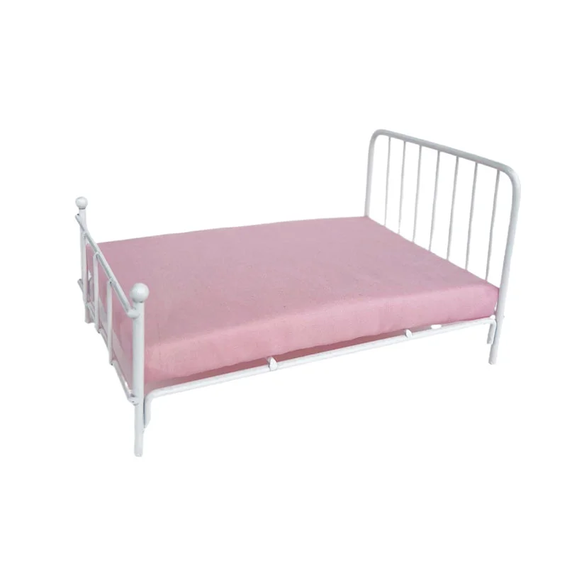 1 Uds. 1:12 casa de muñecas Metal/madera casa de muñecas cama Mini muebles para muñecas marco de hierro cama Mini modelo dormitorio escena accesorios para casa de muñecas