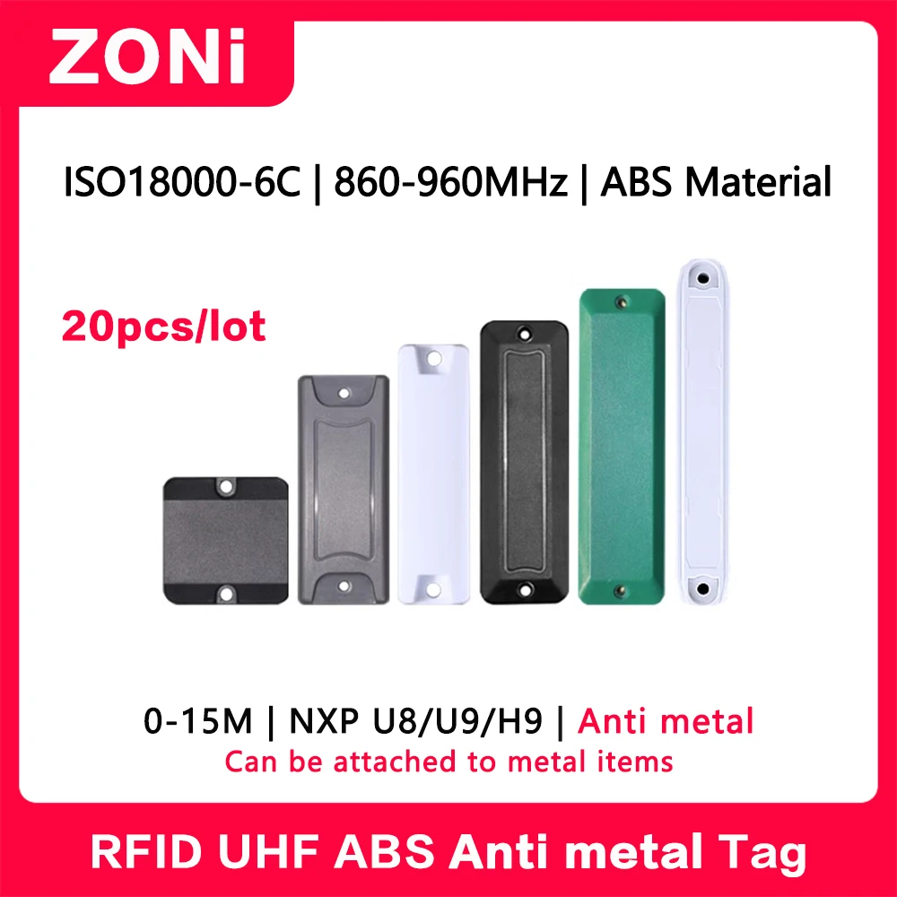 RFID UHF Tag ABS Anti Metal 18000-6C 860-960MHz NXP U8/U9/H3/H9/MR6P Chip Electronic Label Asset Management Long Distance 20PCS