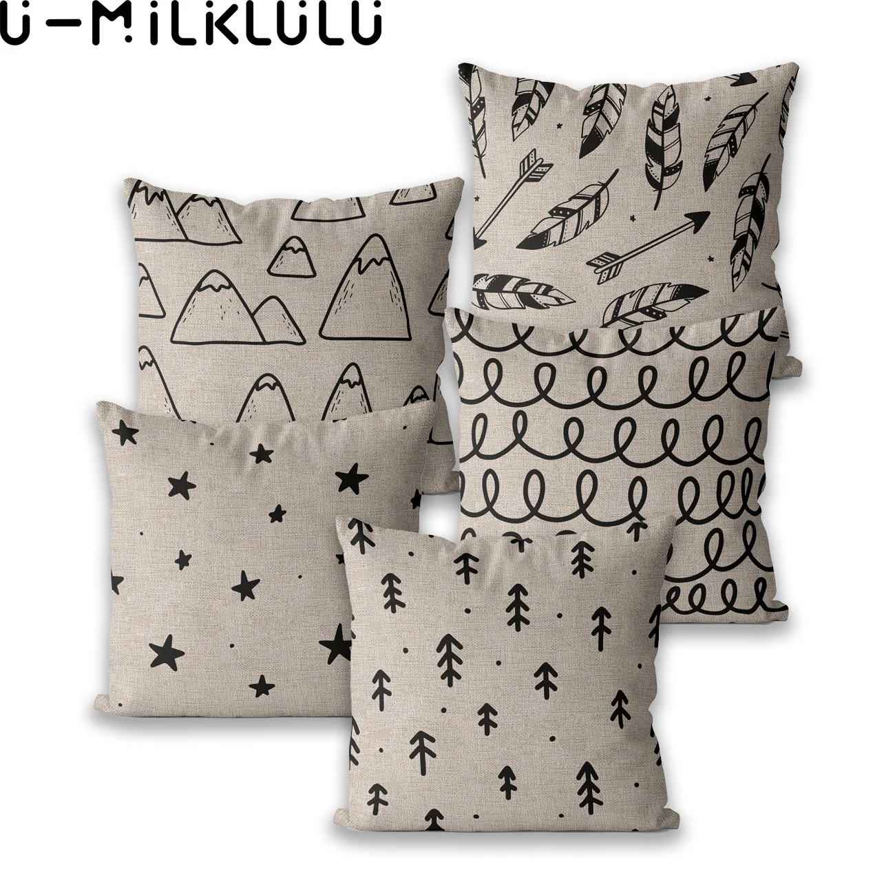 Cushion cover with black pattern for home decoration, pillowcase with tree, stars, leaves, Nordic style, 45x45, 40x40