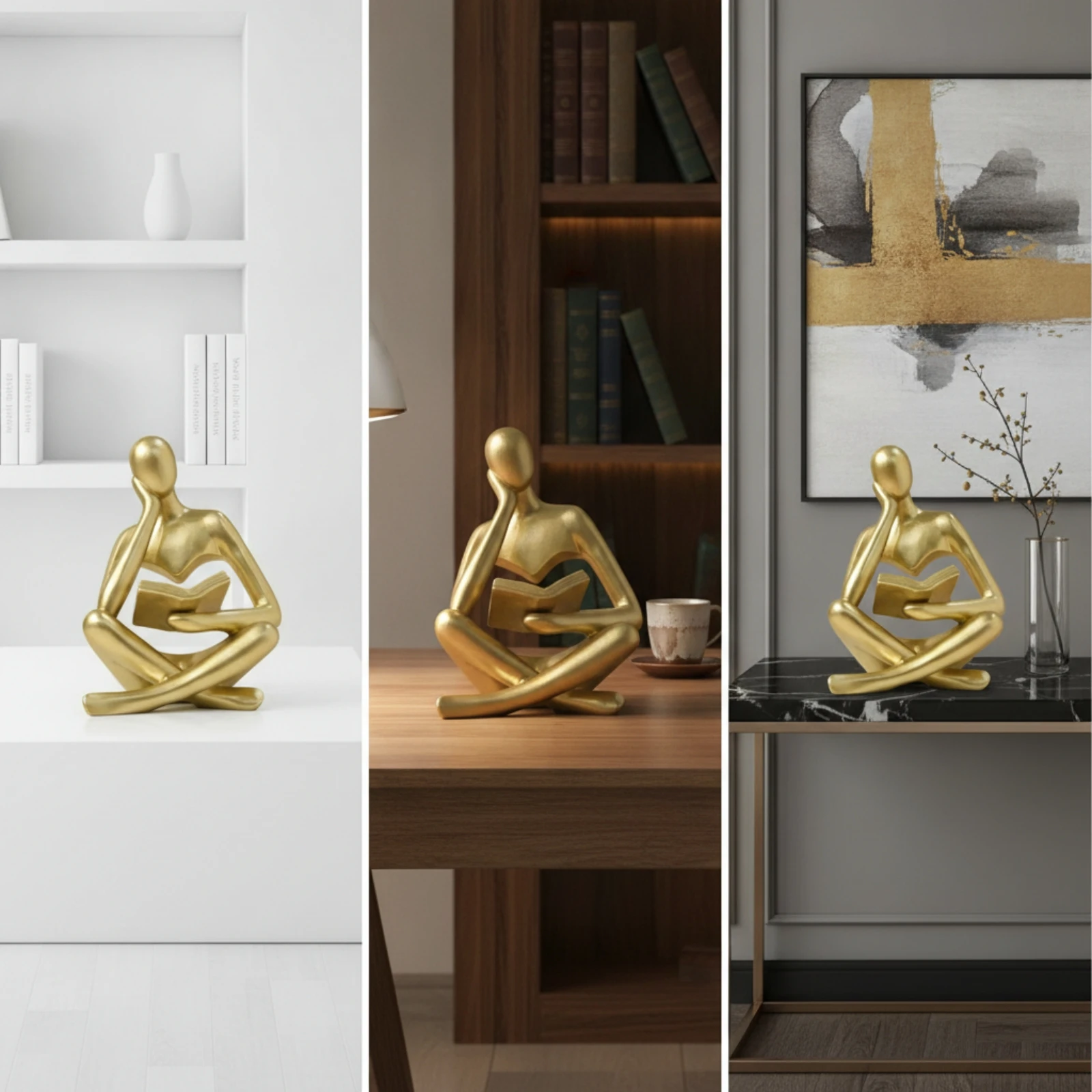 Thinker Statue Resin Thinker Figurine Abstract Sculpture Smooth Abstract Statue Compact for Book Lovers, Bookshelf, Study Table