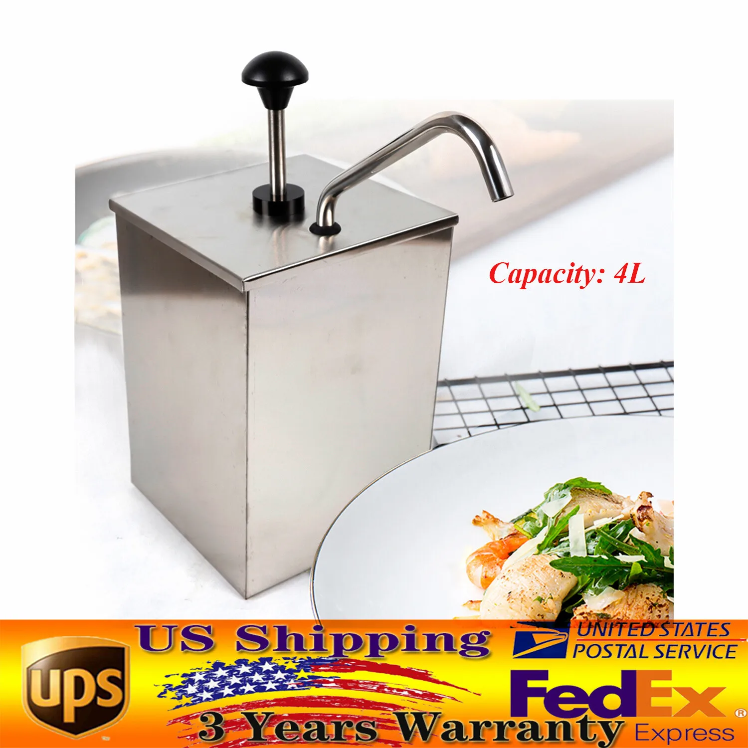 

304 Stainless Steel Silver 4.2Qt Rust-Proof 1 Head Sauce Dispenser Pump 7.32*7.24*10.04in