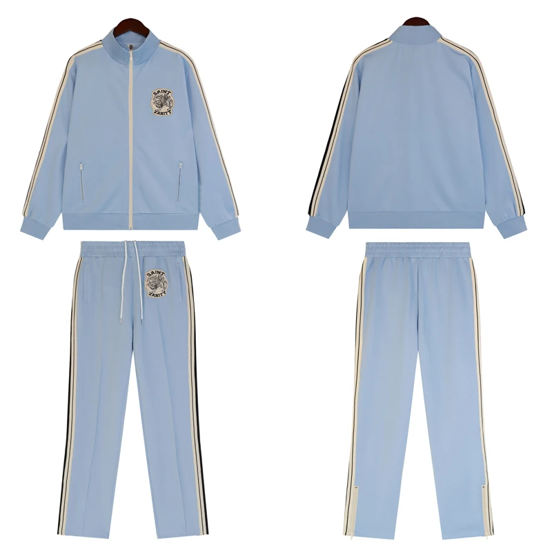 Streetwear Trend SAINT Jacket Tracksuit High Quality Stripe Splice Loose Pants Men Women Casual Jogging Suit