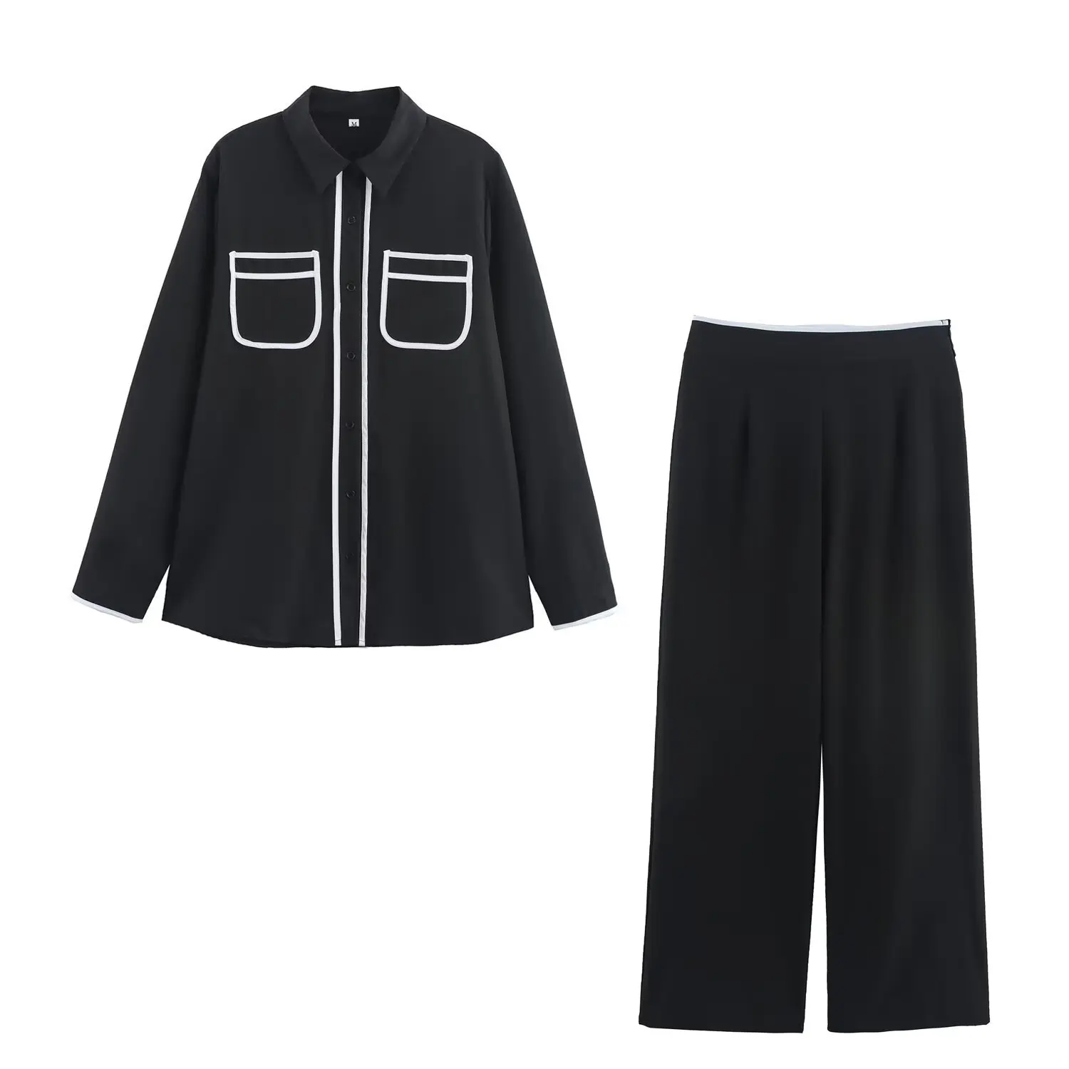 

Autumn Hit Color Two Piece Set for Women Lapel Long Sleeve Top High Waist Pant Elegant Sets Female Fashion