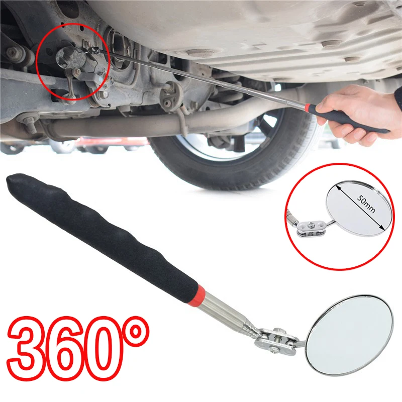 50mm Portable Car Telescopic Detection Lens Inspection Mirror Angle Observation Round Reflector Mirror 360Repair Inspection Tool