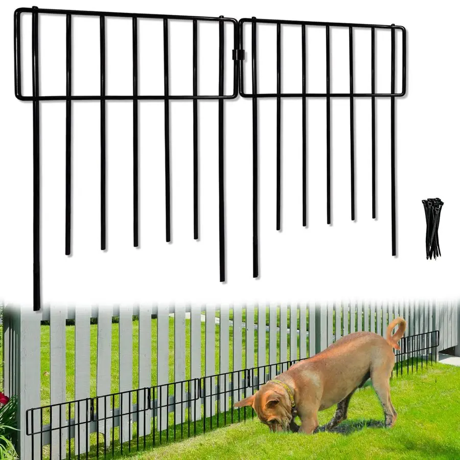 

Pack Animal Barrier, No Dig Decorative Fence, 17inH x10ftL Rustproof Metal Small Garden Fence Border for Dogs Rabbits, Bottom Bl