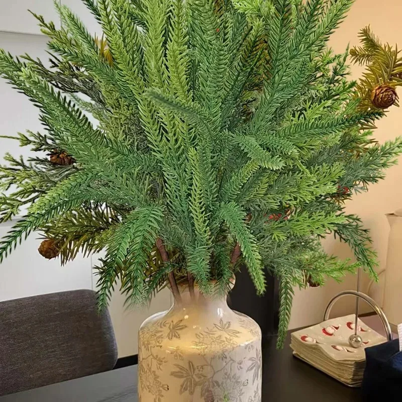 5/1 قطعة فروع الصنوبر واقعية لينة انحناء الاصطناعي نورفولك الصنوبر إبرة فرع DIY اكاليل جارلاند زينة عيد الميلاد