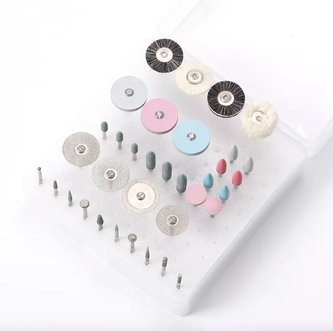 

Dental Diamond Burs Discs Stone Silicon Wheel Polishing Brushs kit HP Polishers 35pcs
