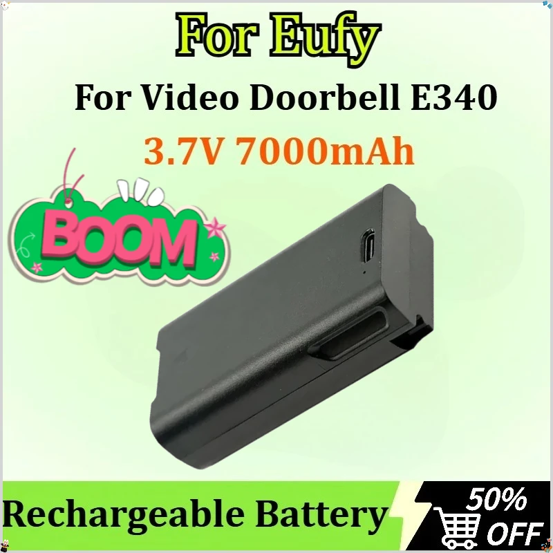 

New High Quality Rechargeable Battery USB-C Charge for Eufy Video Doorbell E340 25.9Wh (Include Type-C Cable) 3.7V 7000mAh