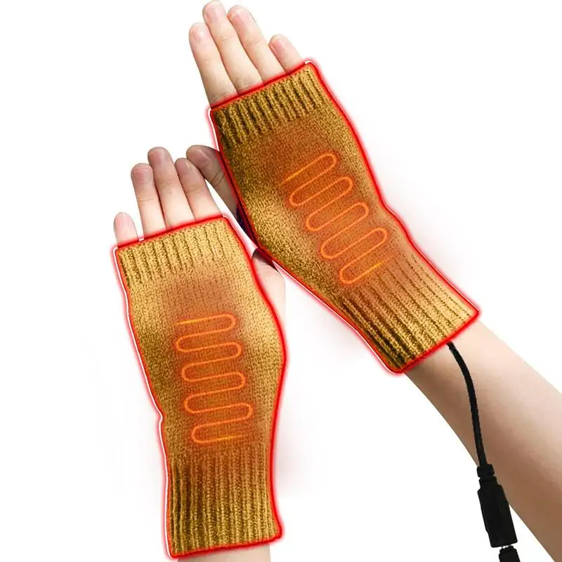 

USB Hand Warmer Gloves Heated Knitting Mittens Hands Warmer With Fast Heating Detachable Thermal Gloves Half Finger Hands Gloves