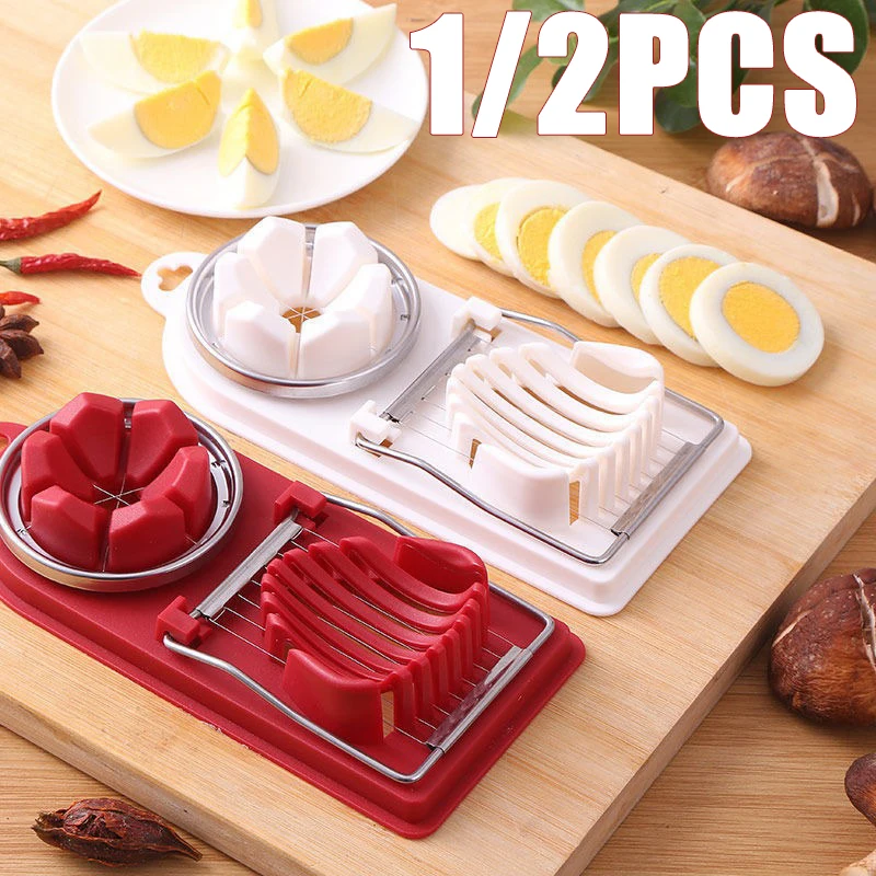 1/2PC Multi Functional Egg Cutting Artifact Stainless Steel Slicer Fancy Splitter Kitchen Divider Two in One Egg Cutter Tools