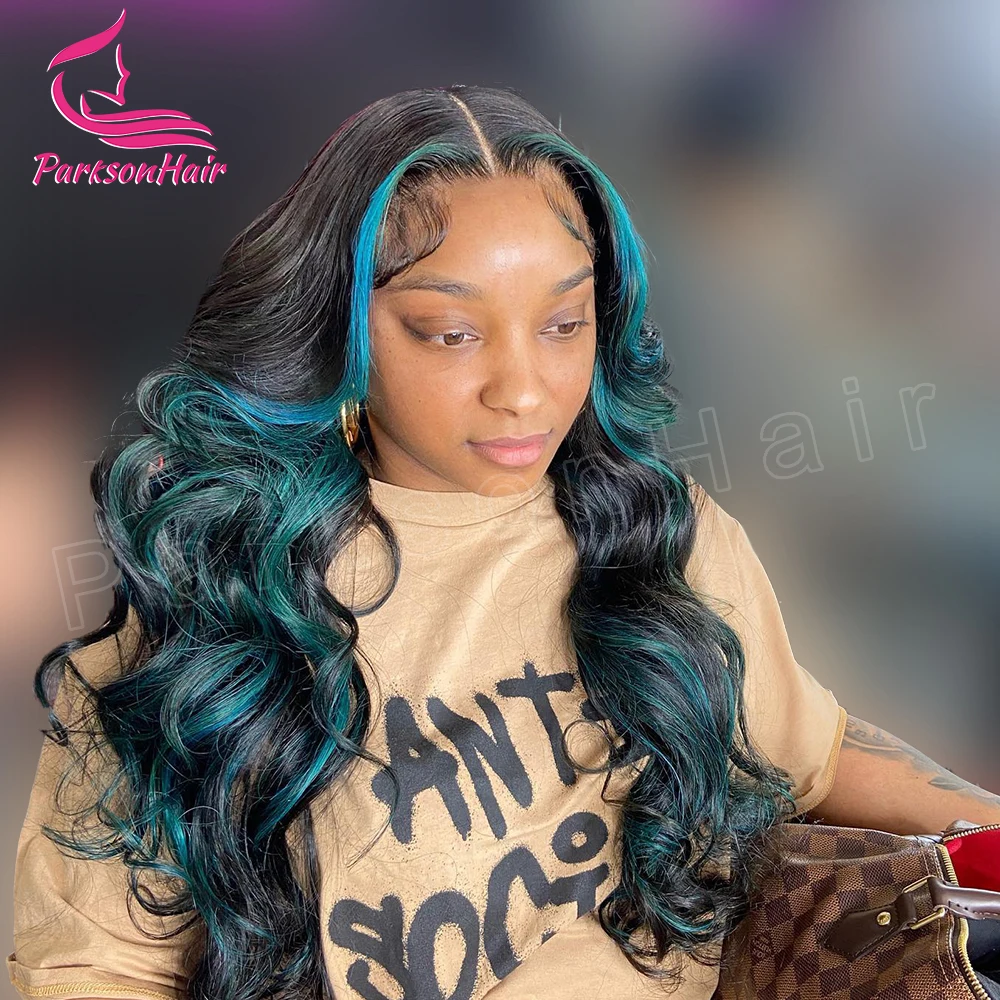 Highlight With Blue Full Lace Wig Human HairBody Wave HD Lace Frontal Wig  Body Wave Lace Front 100% Human Hair Wigs for Women