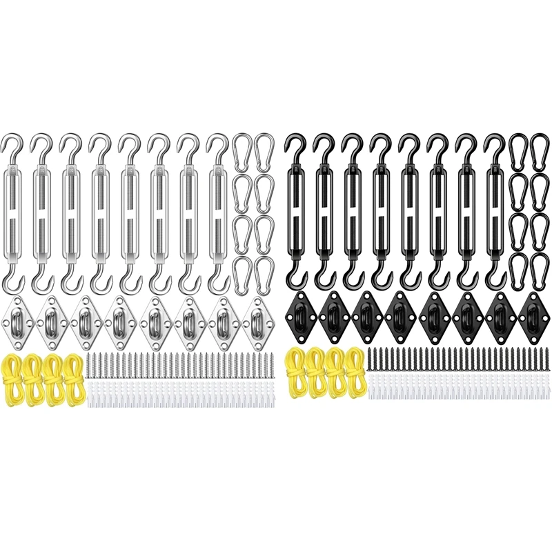 92 Pieces Shade Sail Hardware Kit Rust-Proof Shade Hardware Kit For Triangle Rectangle Shade Sail Installation