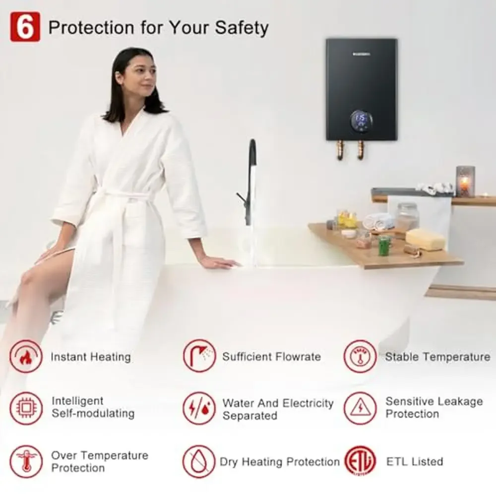 Tankless Electric Hot Water Heater 18kW On Demand Instant Water Heater ETL Certified Point of Use with Self-Modulation Shower