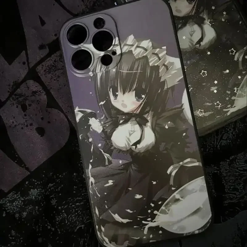 Funda de teléfono de Anime de lujo de Japón para chica, funda bonita para iPhone 16, 15, 14, 13, 12, 11 Pro Max, XR, XS Max, 7, 8 Plus, estilo oscuro, Y2K