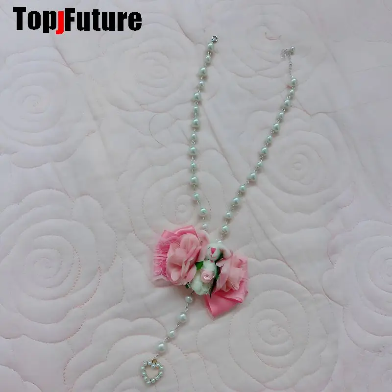 Women Mars Style Gal Y2K Gothic Lolita Visual Kei Pearl Necklace Rabbit Flower Bow Necklace Custom Handmade Jewelry