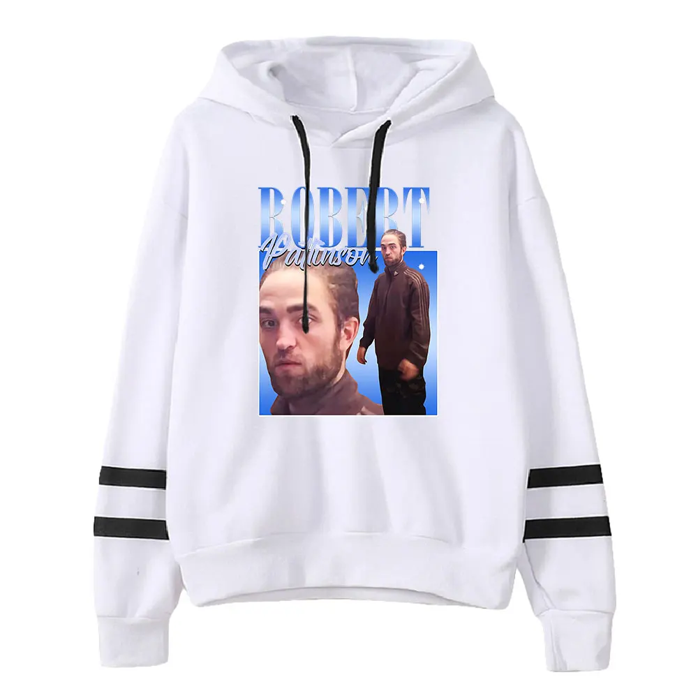 Unisex Robert Pattinson Pocketless capuz, barras paralelas manga moletom, homens e mulheres com capuz pulôver, roupas estilo casual