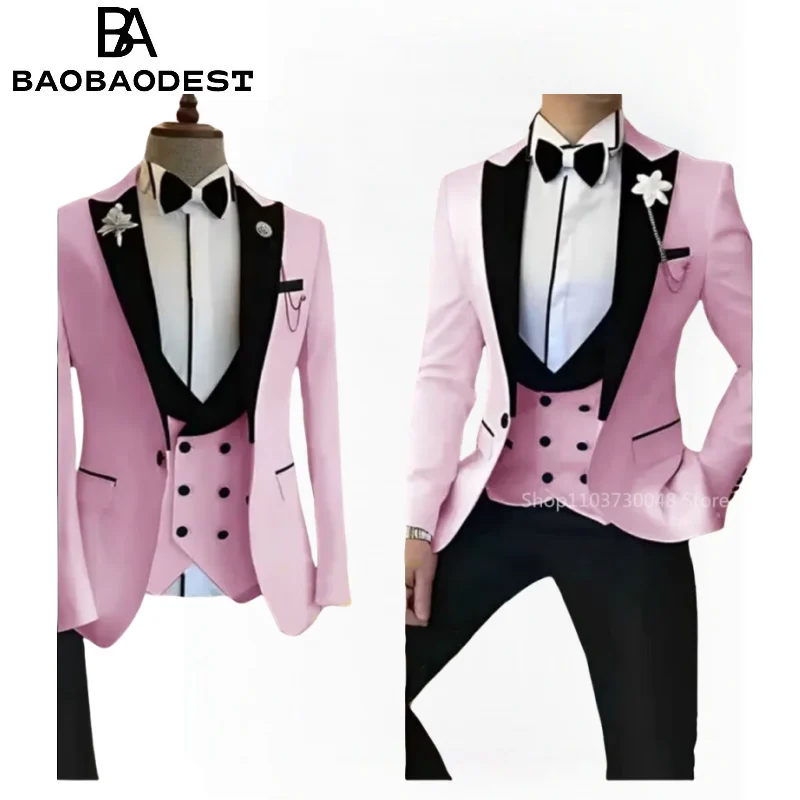 

Men's Wedding Suit Slim Fit Elegant Groom Tuxedos Business Party Suits 3 Pieces Sets (Jacket+Vest+Pants)