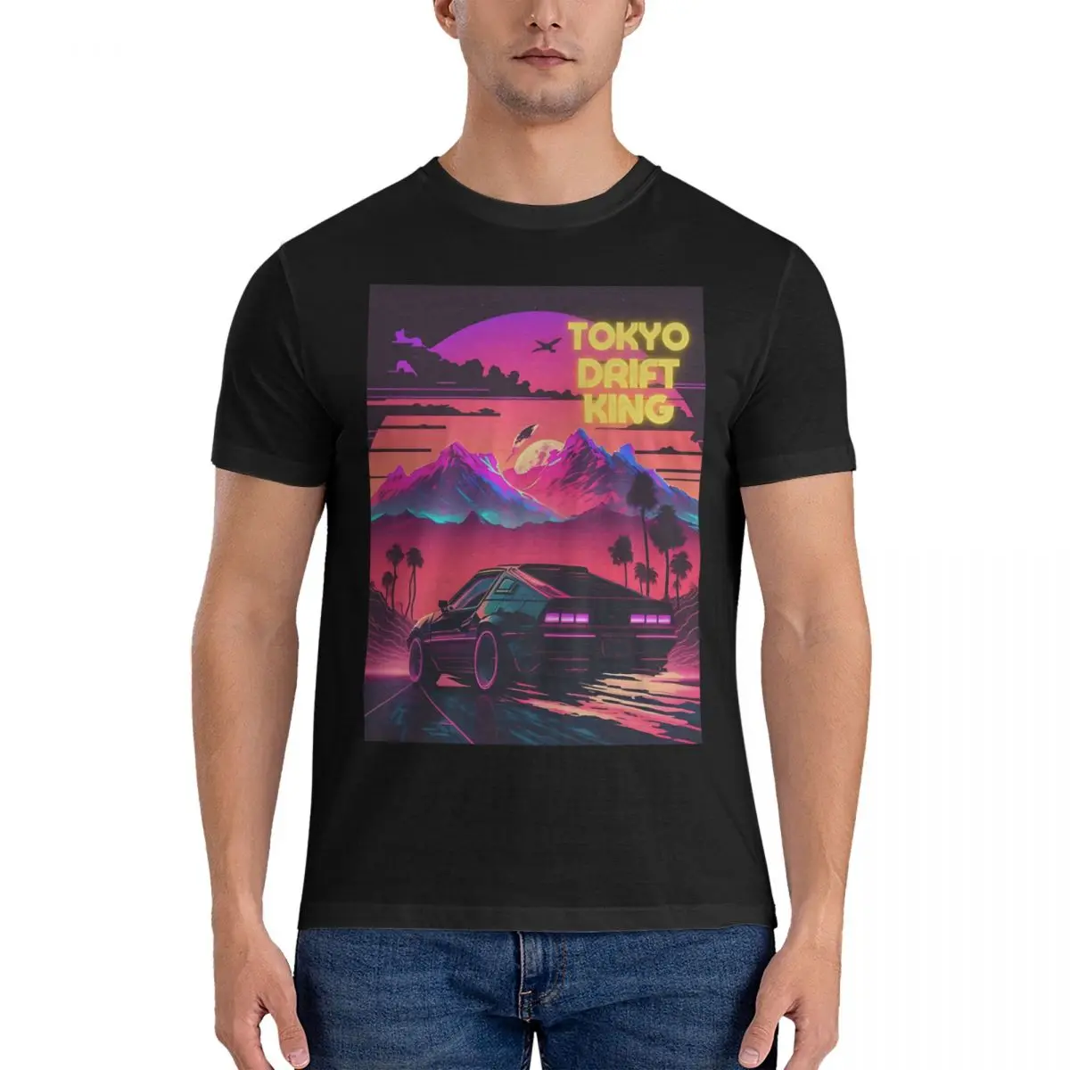 Funny Vintage Sunset Ride A Car Driving In The Sunset 1 T-Shirt for Men Crew Neck 100% Cotton T Shirts Hobbs and Shaw Short