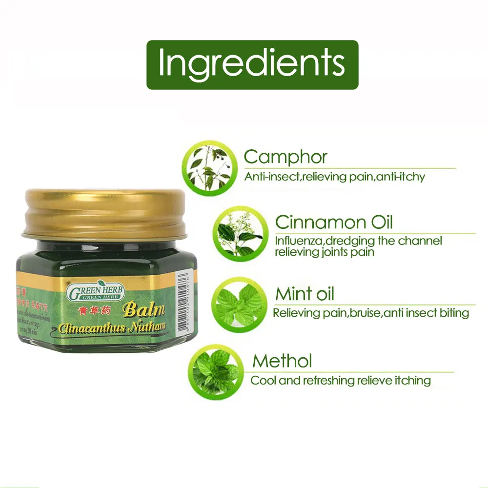 Thailand Green herb balm ointment Headache Dizziness Repellent Anti-mosquito Itching Swelling Green Balm