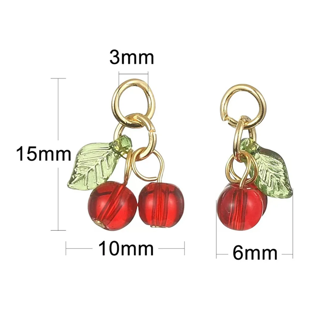 20Pcs 3D Red Cherry Acrylic Charms for DIY Projects