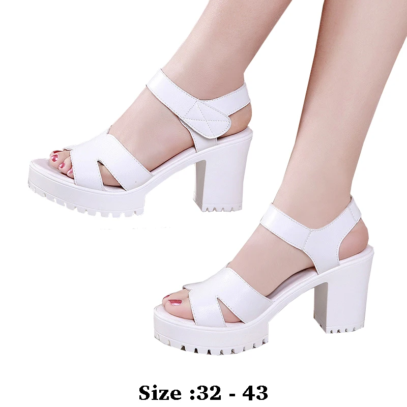 

high quality leather sandals for women 6cm 8cm 10cm high heel new 2025 summer 32 33 43 open toe elegant fashion shoe black white