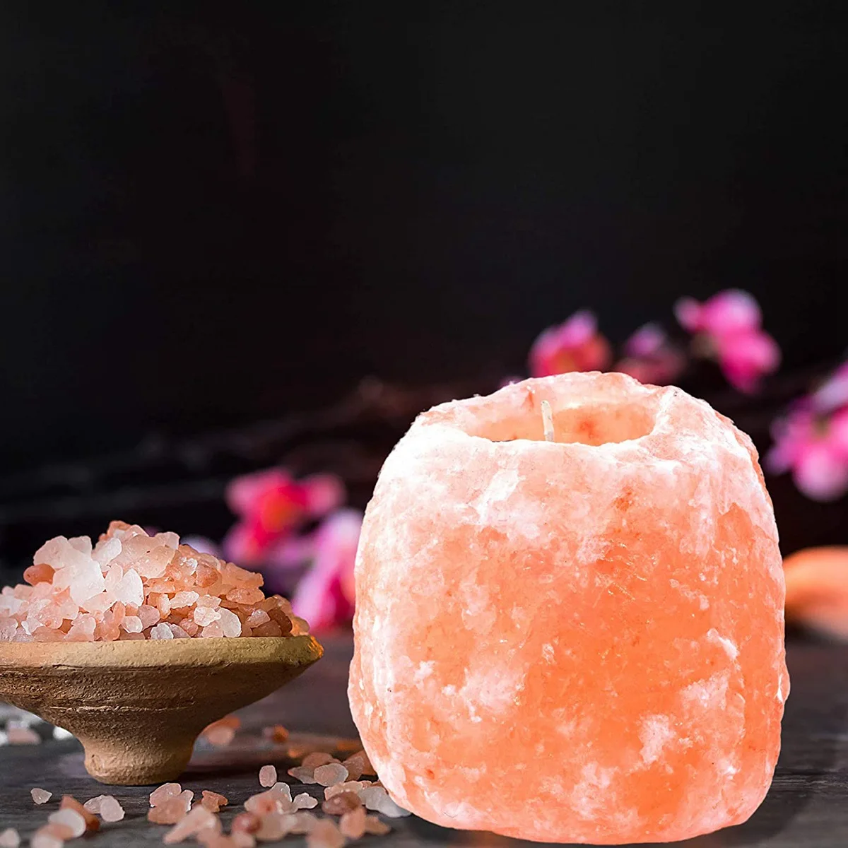 Natural Himalayan Salt Lamp Tea Light Candle Holder, Candle Holder for Aromatherapy Candle(Without Candles)