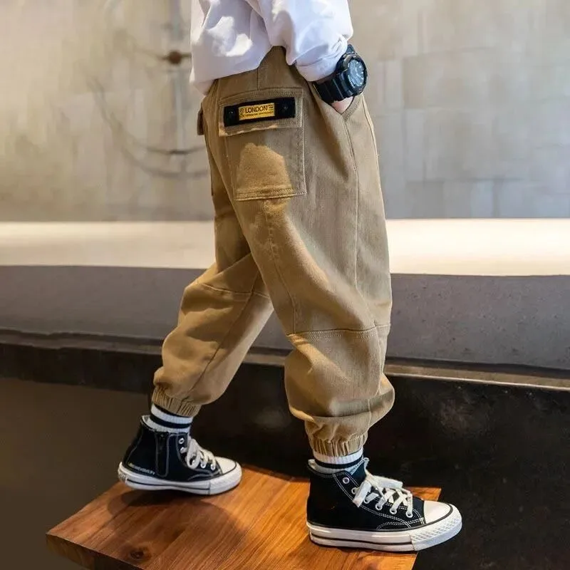 Boys' Pants Spring and Autumn New Style Children's Casual Loose Work Pants Wearing Pure Cotton Pants