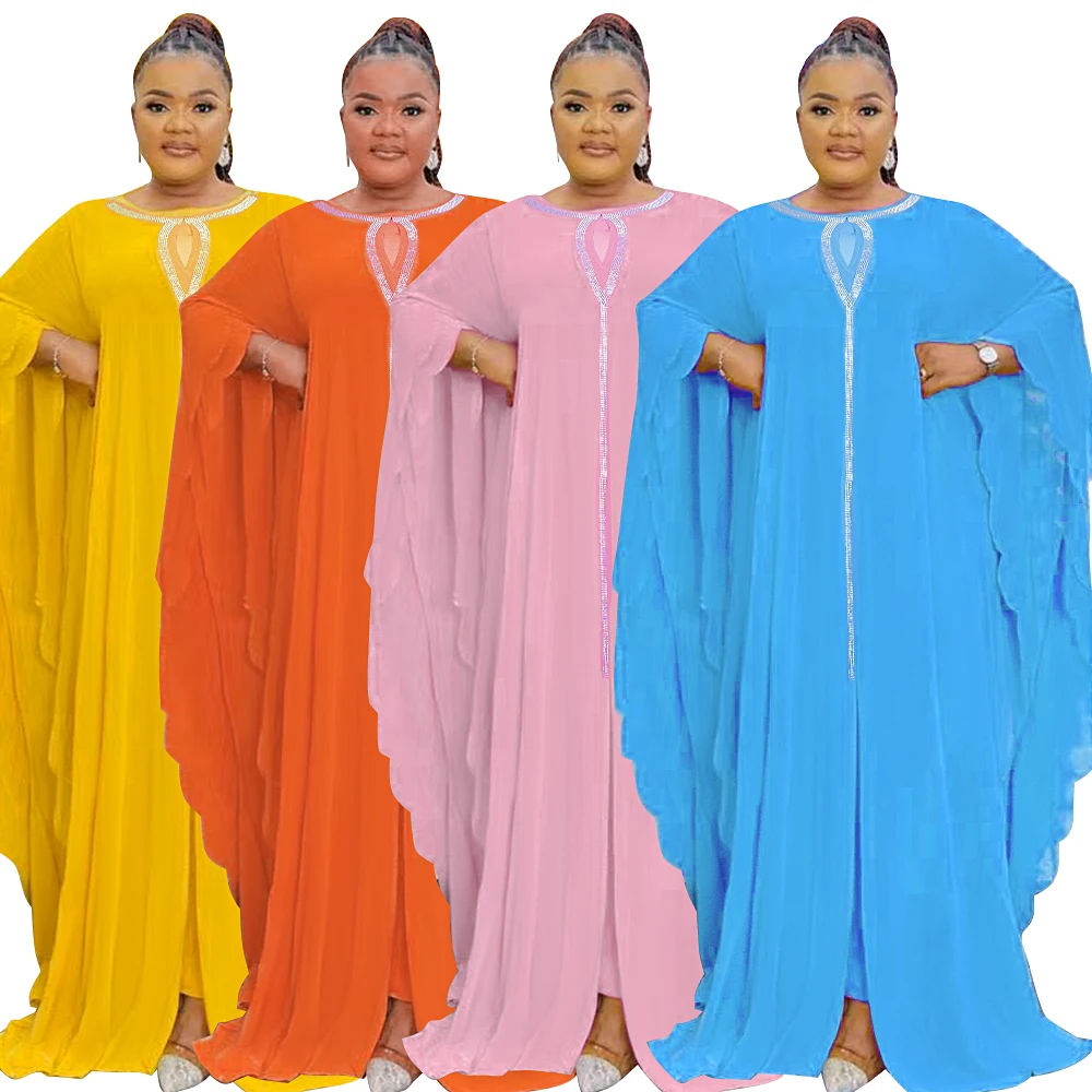 

MD Plus Size Boubou Africain Dresses For Women 2023 Autumn Dubai Abayas Wedding Party Long Sleeve Robe Turkey Diamond Maxi Dress