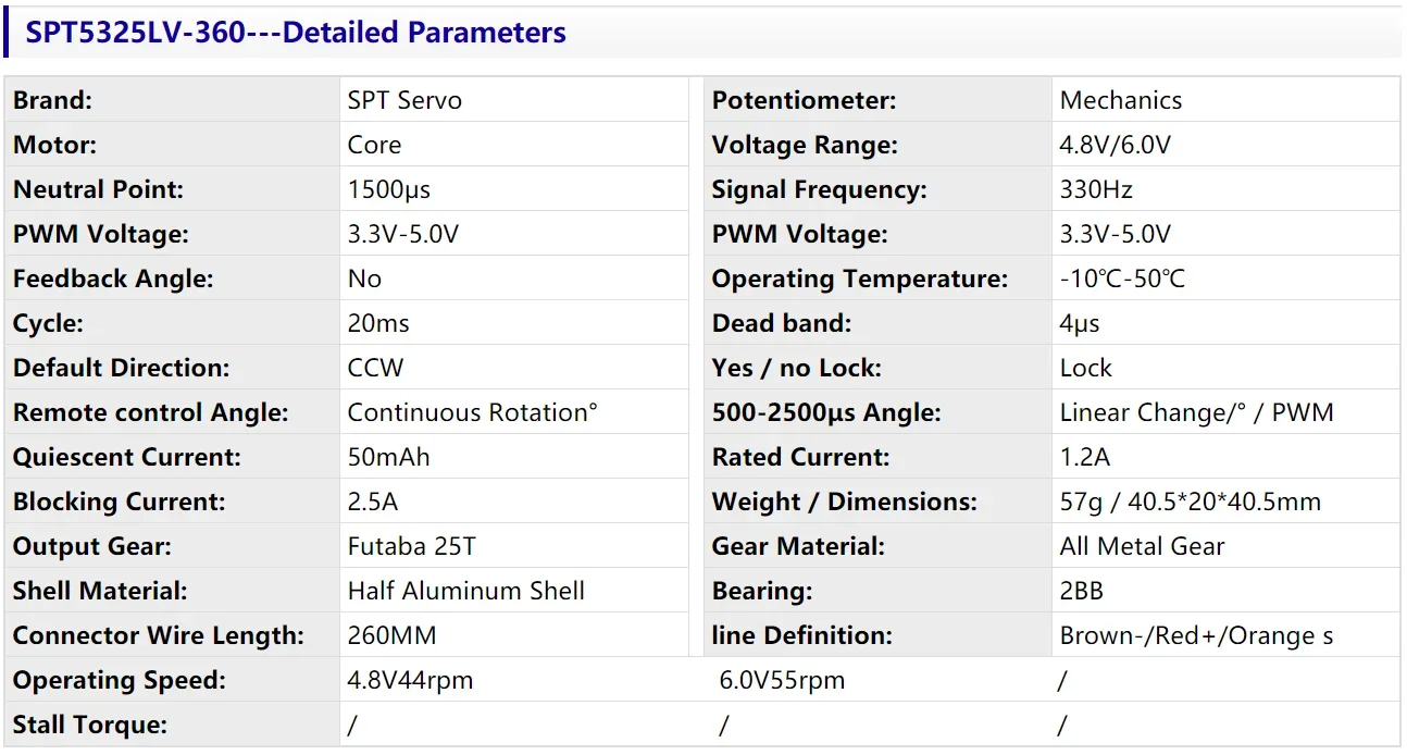 SPT5325LV 360 Degree Continuous Rotation 25KG Digital Metal Gear Double Axis Servo 4.8-6V for Arduino RC Robot DIY Model Parts