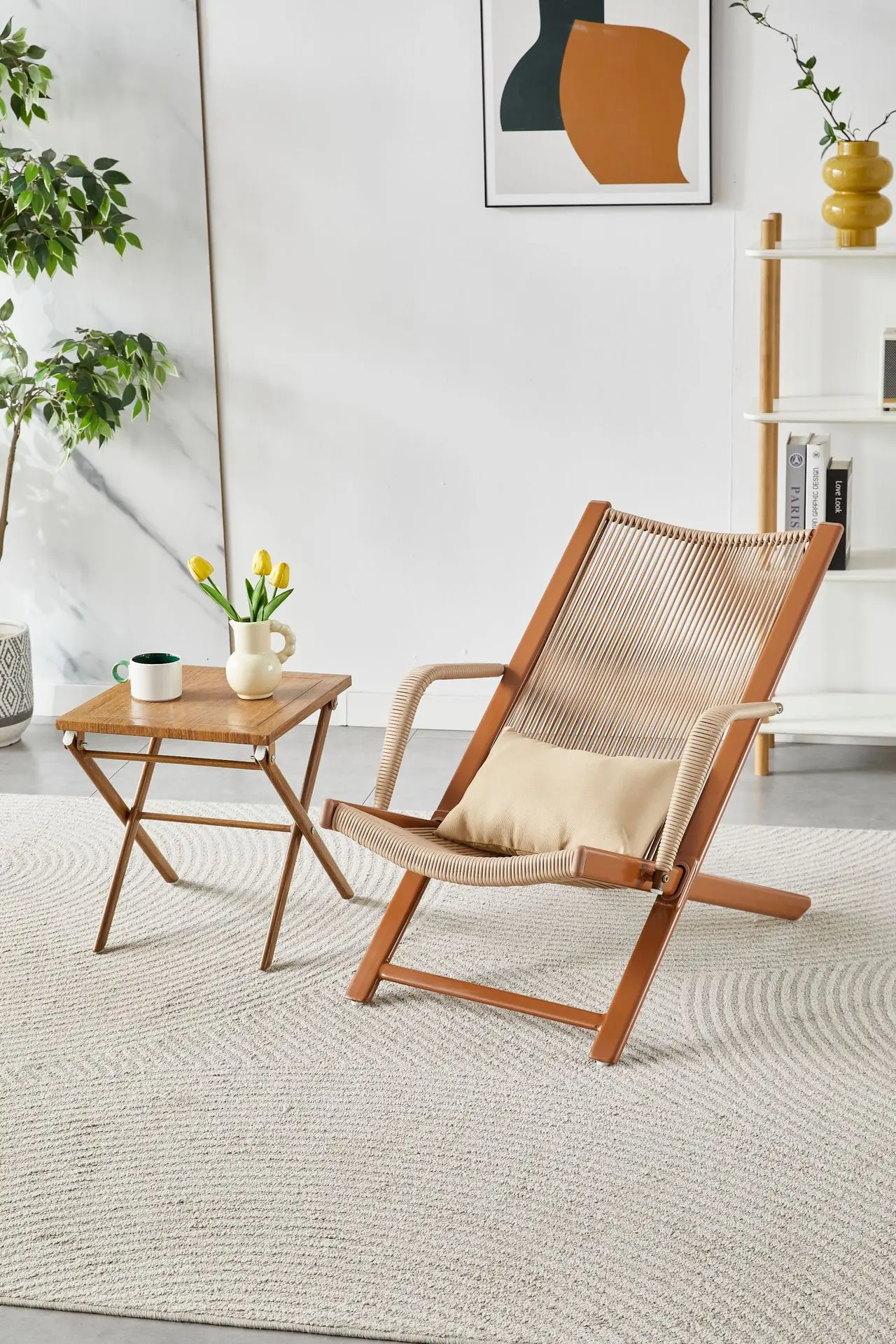 Home Freizeit Rattan Liege Balkon Outdoor Rattan Tisch und Stuhl dreiteiliges Set Nickerchen Rückenlehne Liege