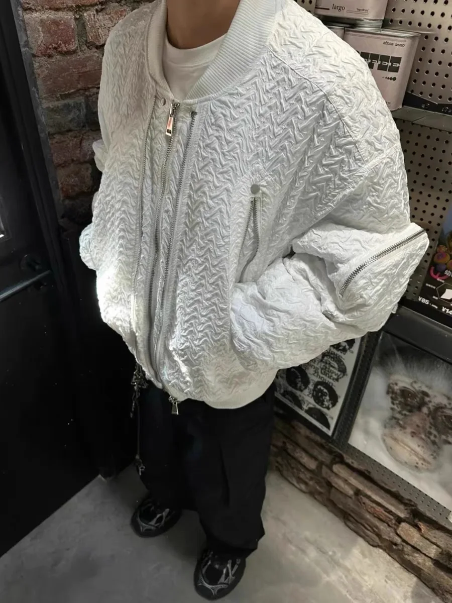 

American Sle Pleated High Street MA Flight Jaet Men's Women's Autumn Winter Folded Design Sense Zipper White Cotton Coat...