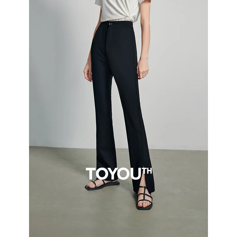 TOYOUTH Leisure Pants For Women's Spring 2024 New High Waisted Elastic Slimming Slit Micro Flared Pants