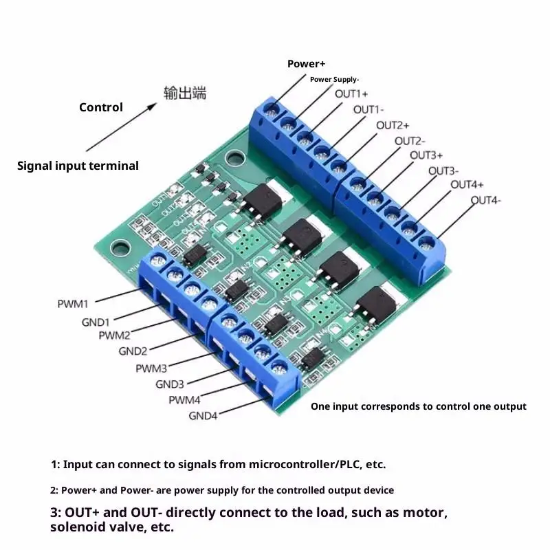 Placa controladora aislada de optoacoplador, 1 Uds., para iluminación LED y Control de Motor CC, controlador de interruptor MOSFET PWM de 4 canales