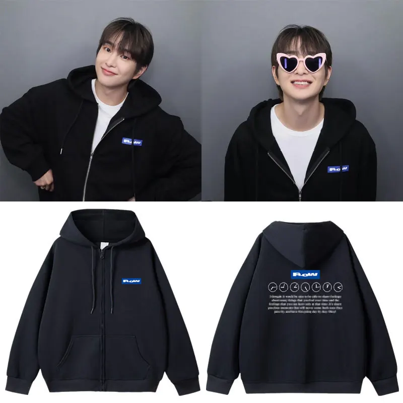 Shinee onew 2024 flow Reiß verschluss Hoodies Herbst mode lose Reiß verschluss Sweatshirt Jacke Kapuzen oberteile Frauen Männer koreanische beliebte Hoodie