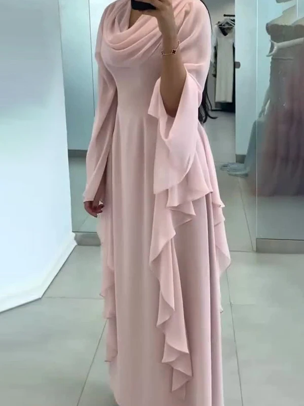 ชุดราตรีเดรสยาวทรงบอลกาวน์สำหรับผู้หญิง แบรนด์ Ele Long Sve V-Ne Maxi Dr คอลเลคชั่นฤดูใบไม้ผลิ/ฤดูร้อน ทรงเข้ารูป ลายจุด ผ้าชีฟอง ยาวกรอมพื้น