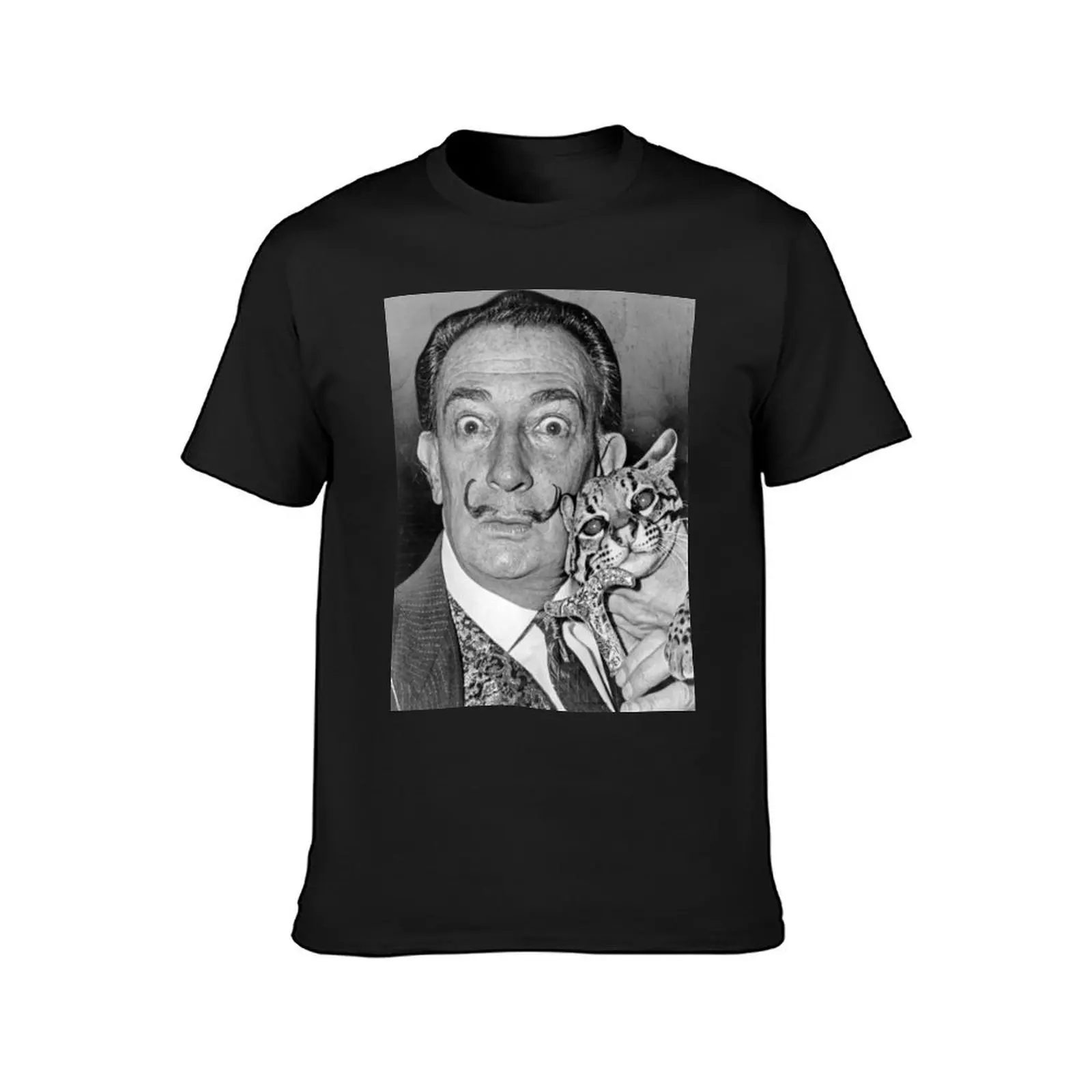 Salvador Dali photo with ocelot and cane. T-Shirt boys whites Aesthetic clothing quick drying mens champion t shirts