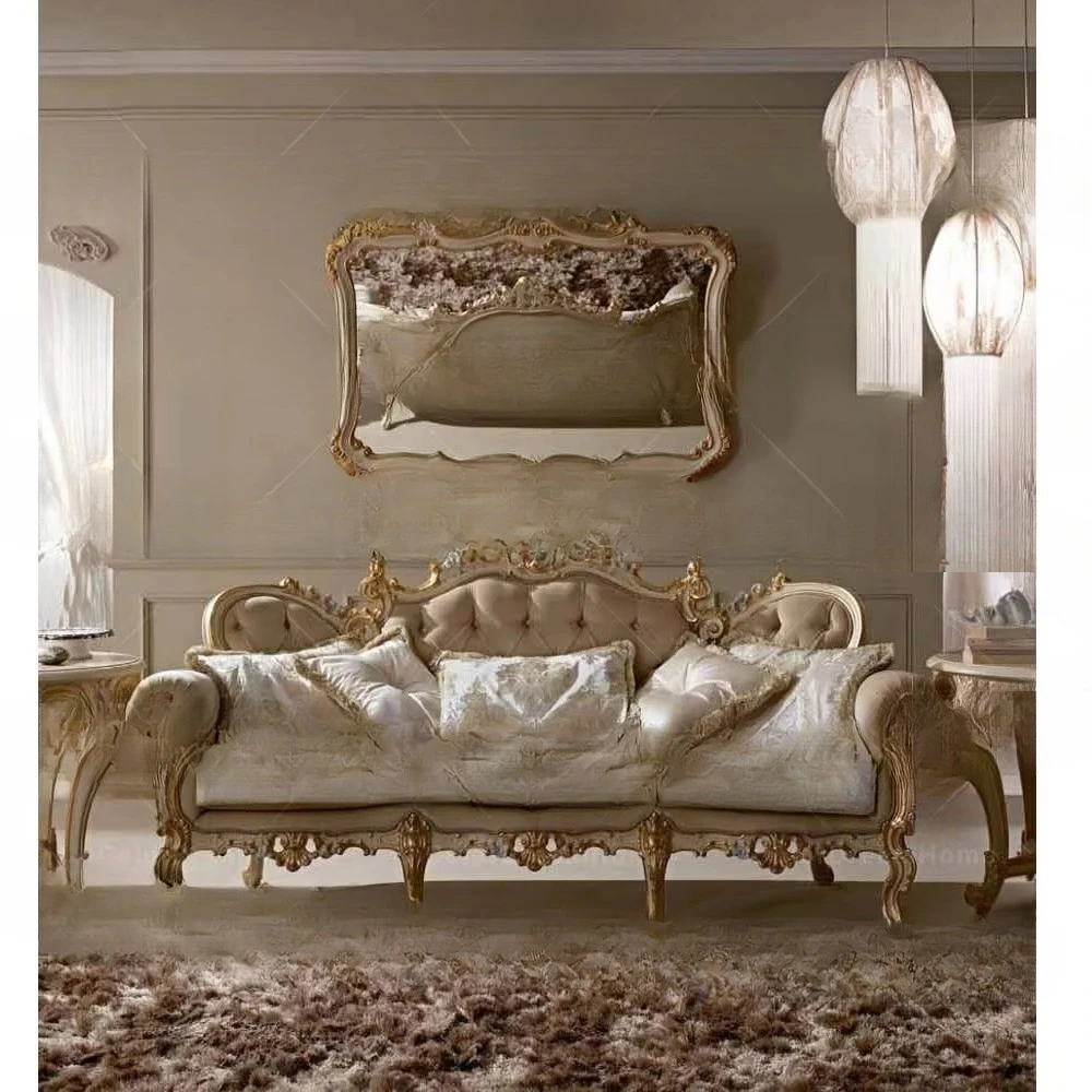 

Hot selling European classical furniture French luxury living room wood carved sofa set