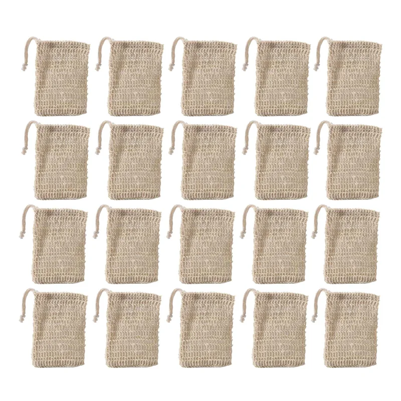 

50Pcs Shower Bath Sisal Soap Bag Natural Sisal Soap Bag Exfoliating Soap Saver Pouch Holder-A21R