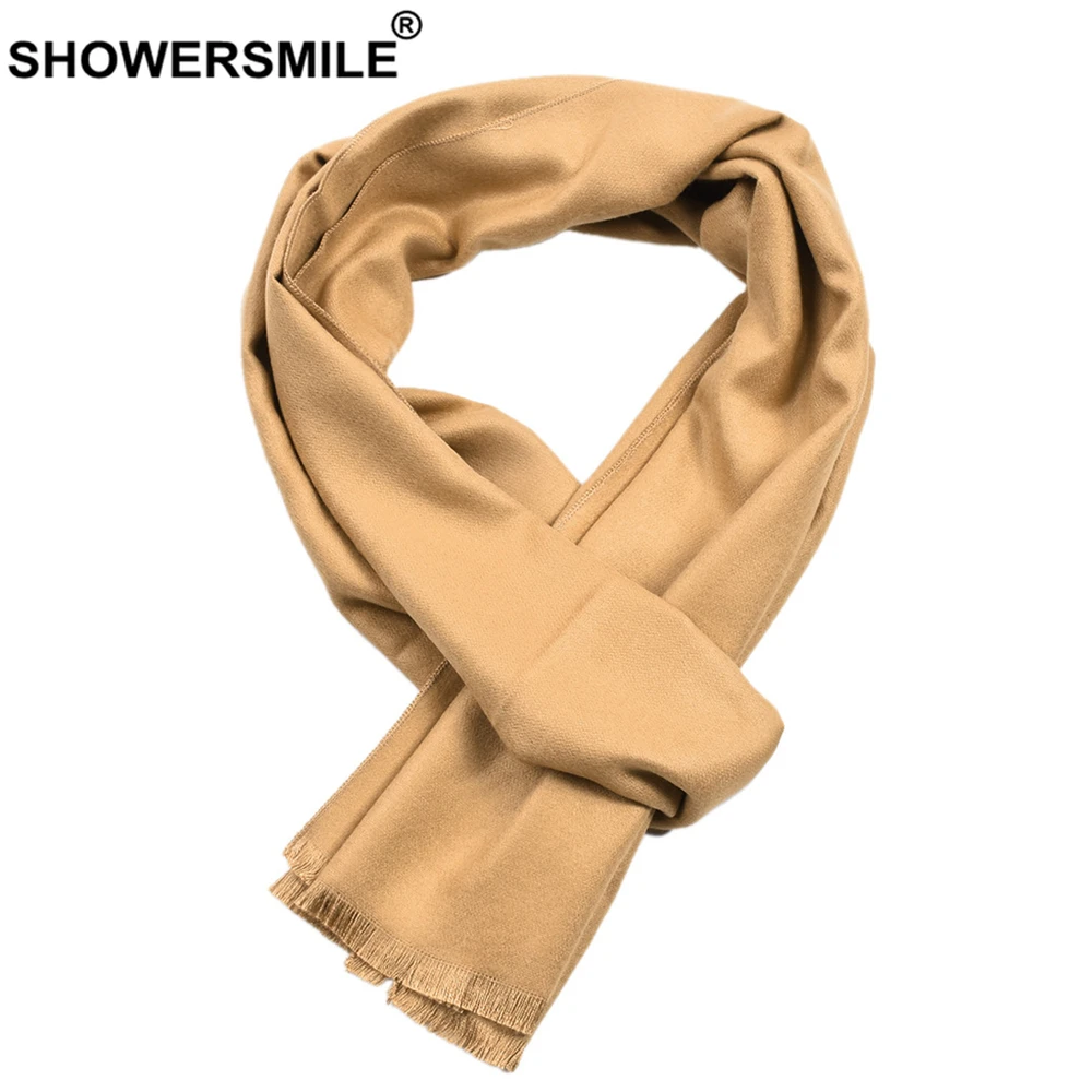 SHOWERSMILE Winter Scarf Men Solid Cashmere Scarves Tassel Khaki Black Red Gray Navy Scarf for Men 30cm*180cm