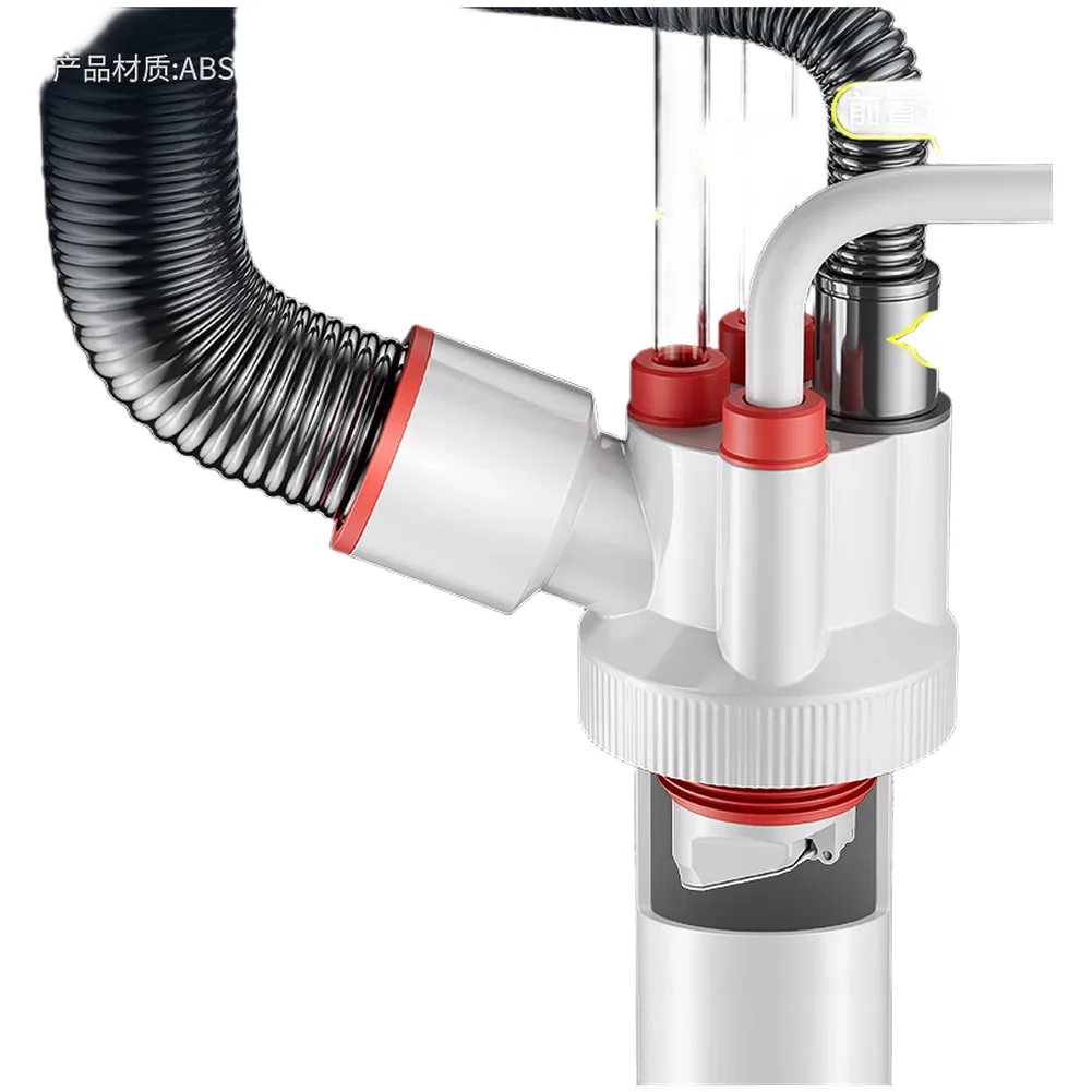 ABS Kitchen Sink Drain Pipe 5 Way Water Splitter with Dual Seal Anti Valve for Dishwasher Water Purifier Washing Machine