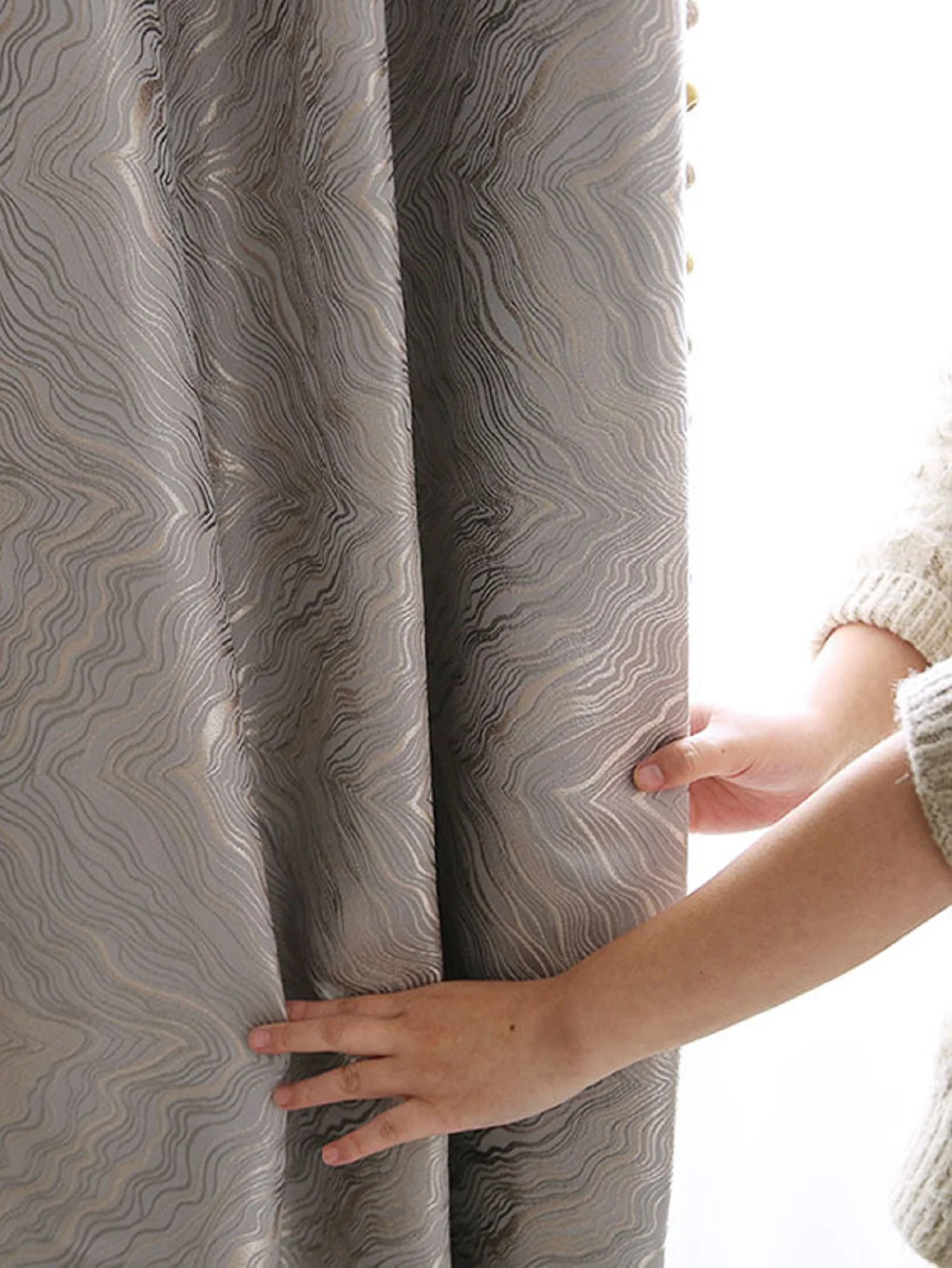 Modern Simple Atmospheric Gray Water Ripple Jacquard Curtains Living Room Bedroom Balcony Blackout Curtains