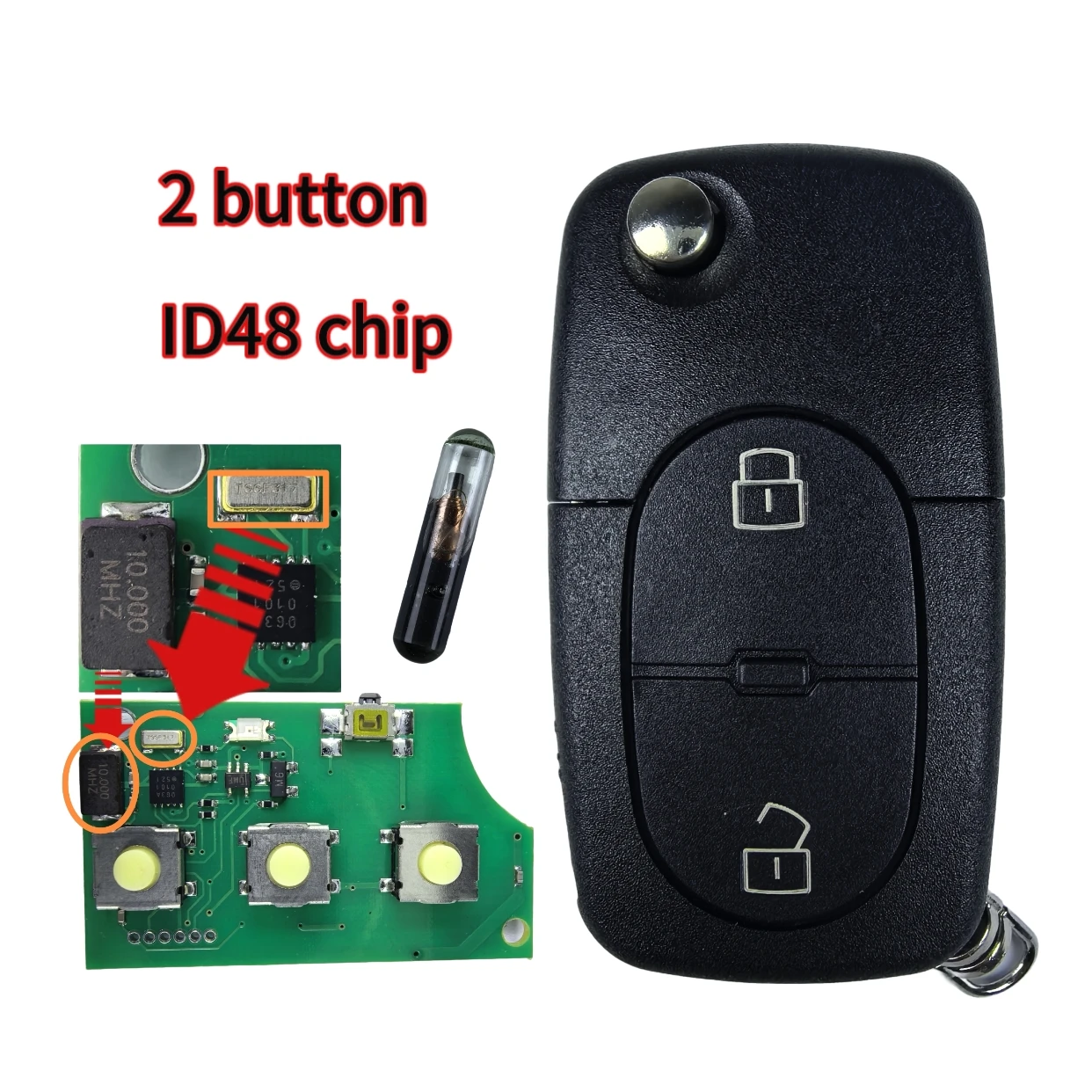 Jingxin FCC ID: 8Z0837231D P/N: 7863733172702 ID48 Chip 315/433MHZ Für Audi A4 231G/ Audi A4 231D Klappschlüssel/PCB-Platine – Detail 8
